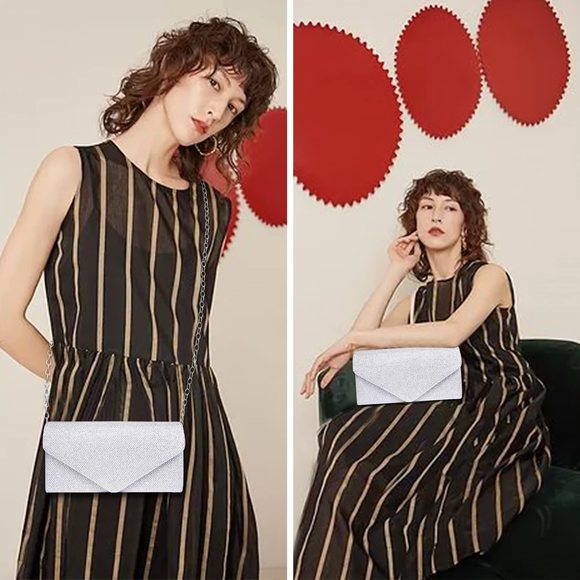 Clutch Purses, Sparkly Sequin Envelope Clutch Evening Bag W/Chain, o_o - Picture 2 of 13